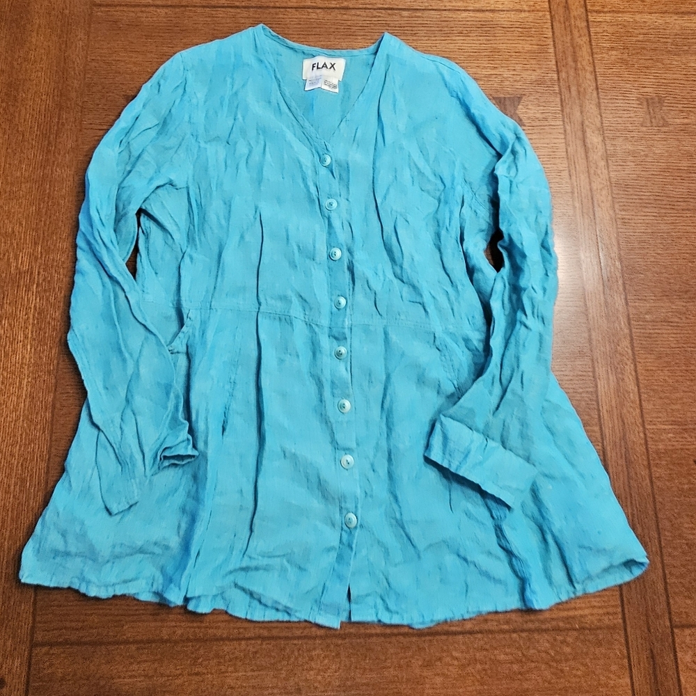 Flax Button Front 100% Linen Top Small - image 1